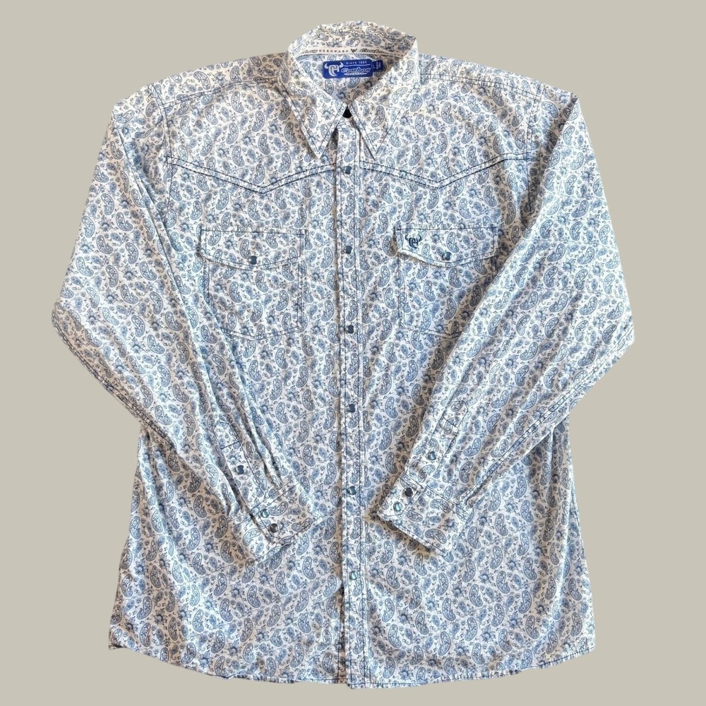 Cowboy Hardware Mens Blue Paisley Western Cotton Long Slv Shirt M Rancher Rodeo